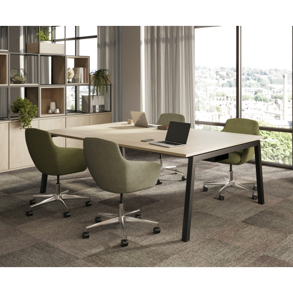Hawthorne Double Meeting Table in White Oak and Black with Charlotte XS chairs JPG