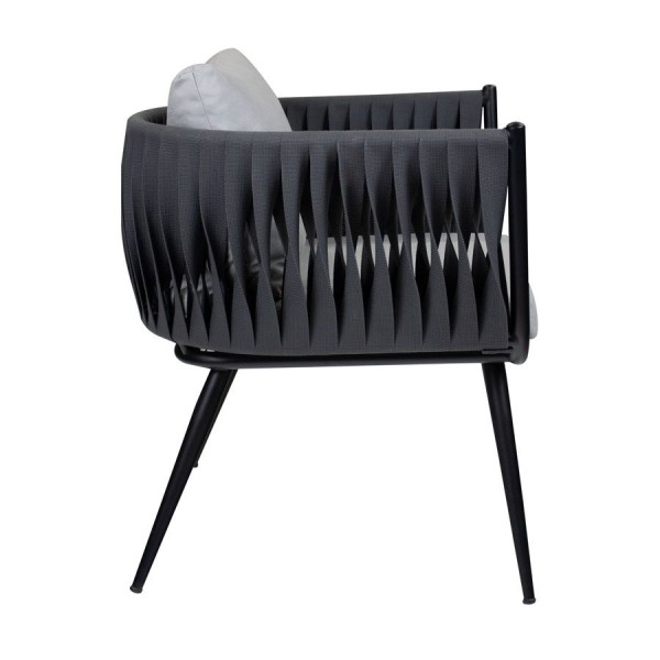 Mozzini Single Seater Armchair Matt Black Frame Light Grey Cushions Side View.ZA 